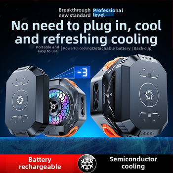 SL53 chladič na mobilný telefón s zadným klipom – výmeniteľná batéria, digitálny displej, magnetické polovodičové chladenie; hmotnosť 150 g, výkon 10 W, ABS, Type-C rozhranie