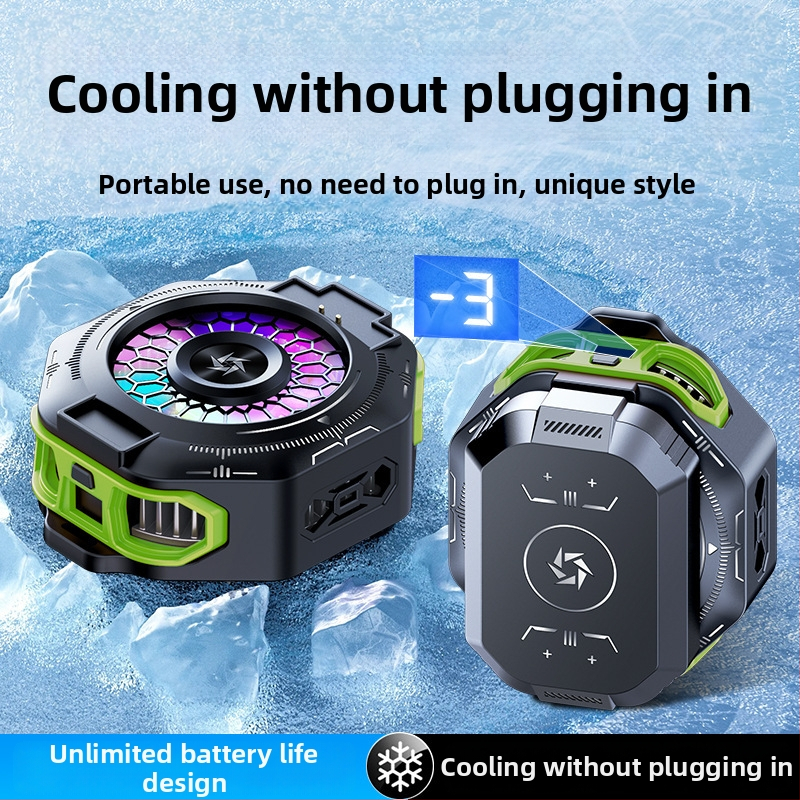 SL53 chladič na mobilný telefón s zadným klipom – výmeniteľná batéria, digitálny displej, magnetické polovodičové chladenie; hmotnosť 150 g, výkon 10 W, ABS, Type-C rozhranie