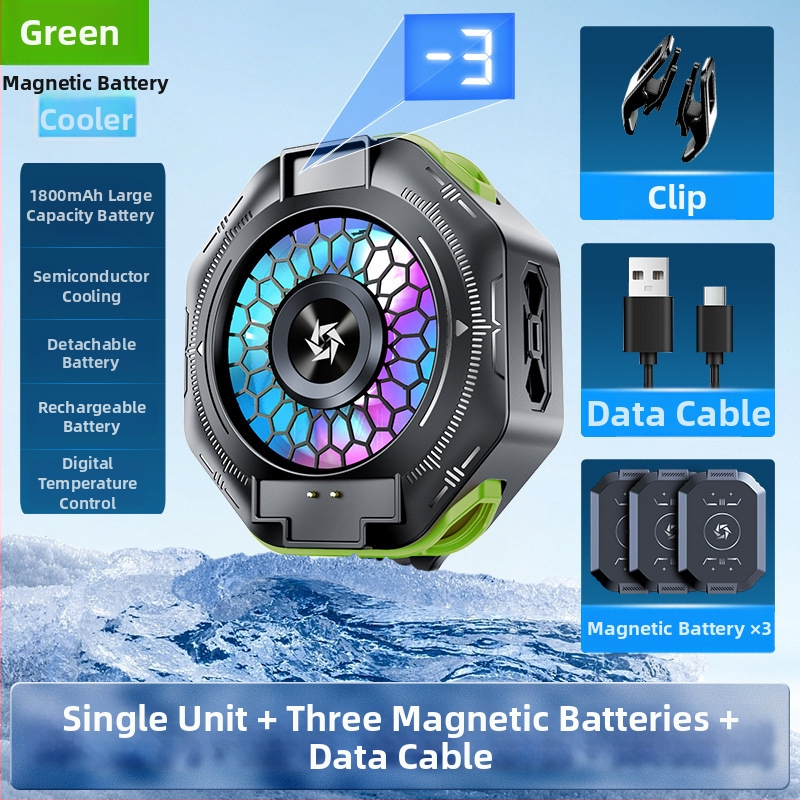 SL53 chladič na mobilný telefón s zadným klipom – výmeniteľná batéria, digitálny displej, magnetické polovodičové chladenie; hmotnosť 150 g, výkon 10 W, ABS, Type-C rozhranie