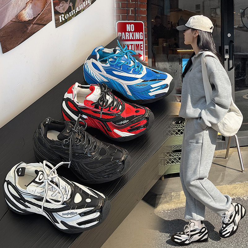 Unisex platform tenisice s dizajnom color-block, gornji dio od mikrovlakana, peta 6–8 cm, protuklizna potplata, PU ulošak