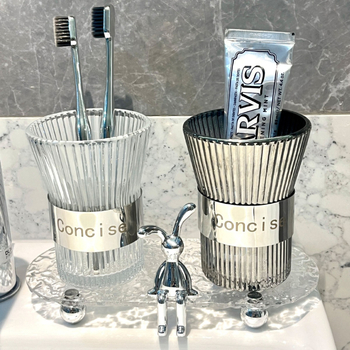 Set čašica za četkicu i čaša za ispiranje s držačem za pohranu, za parove, moderan minimalistički dizajn, cilindričan oblik