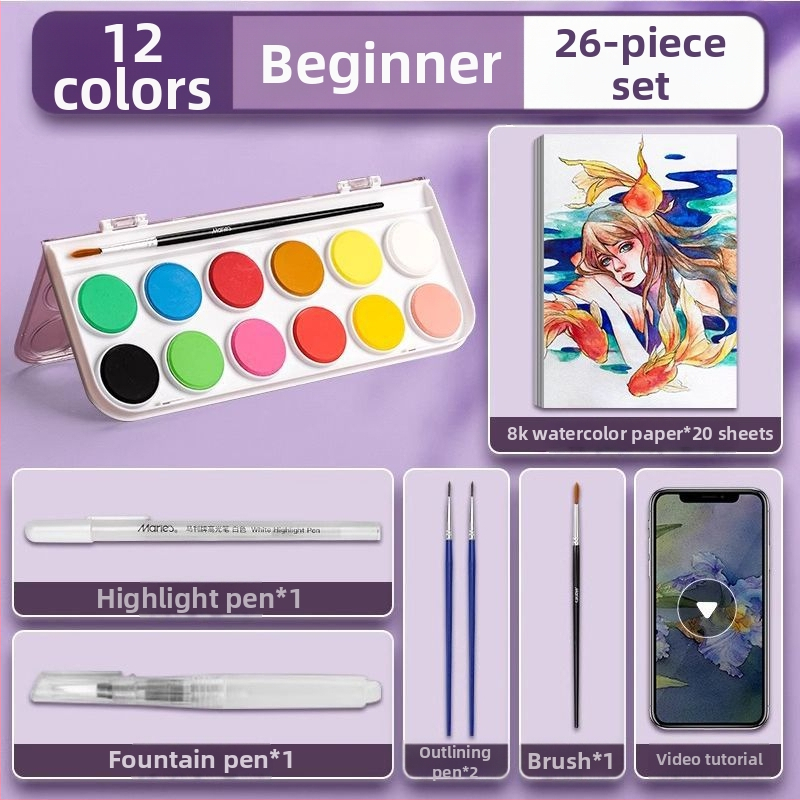 Set akvarel pre študentov — Marley/Marie's značka, materiál: akvarel, balenie: krabička, určenie: maľovanie vodovkami.