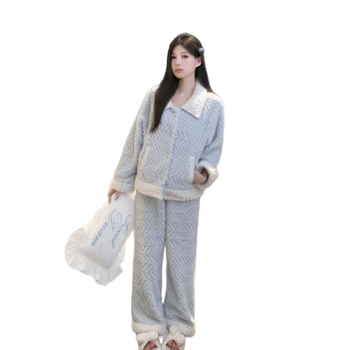 Ženski set pidžama od Shu pamukavog velura, debljine 251–300 g/m², dugi rukavi, duge hlače, udoban, topao, prozračan, antistatičan, pogodan za nošenje na otvorenom zimi i jeseni