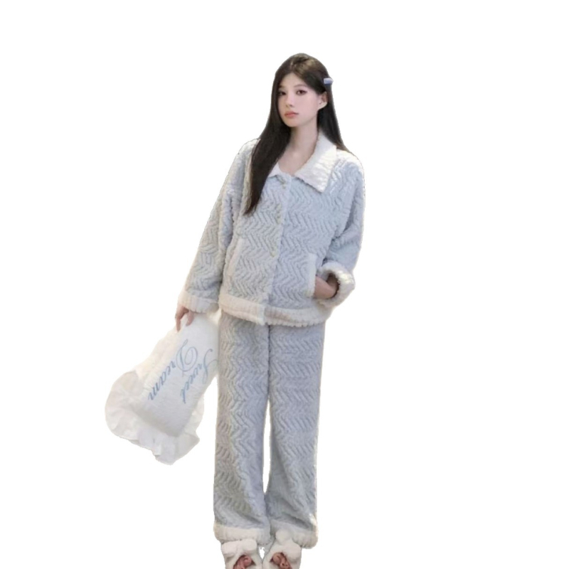 Ženski set pidžama od Shu pamukavog velura, debljine 251–300 g/m², dugi rukavi, duge hlače, udoban, topao, prozračan, antistatičan, pogodan za nošenje na otvorenom zimi i jeseni