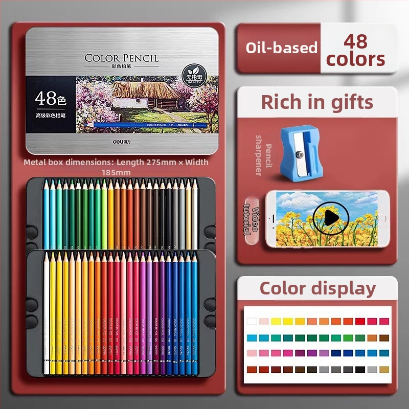 Deli vodou rozpustné farebné ceruzky v kovovej škatuľke pre študentov