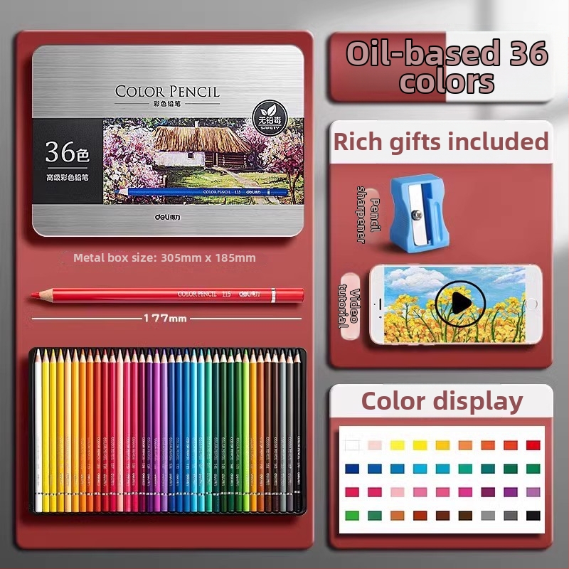 Deli vodou rozpustné farebné ceruzky v kovovej škatuľke pre študentov