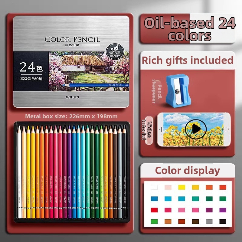 Deli vodou rozpustné farebné ceruzky v kovovej škatuľke pre študentov