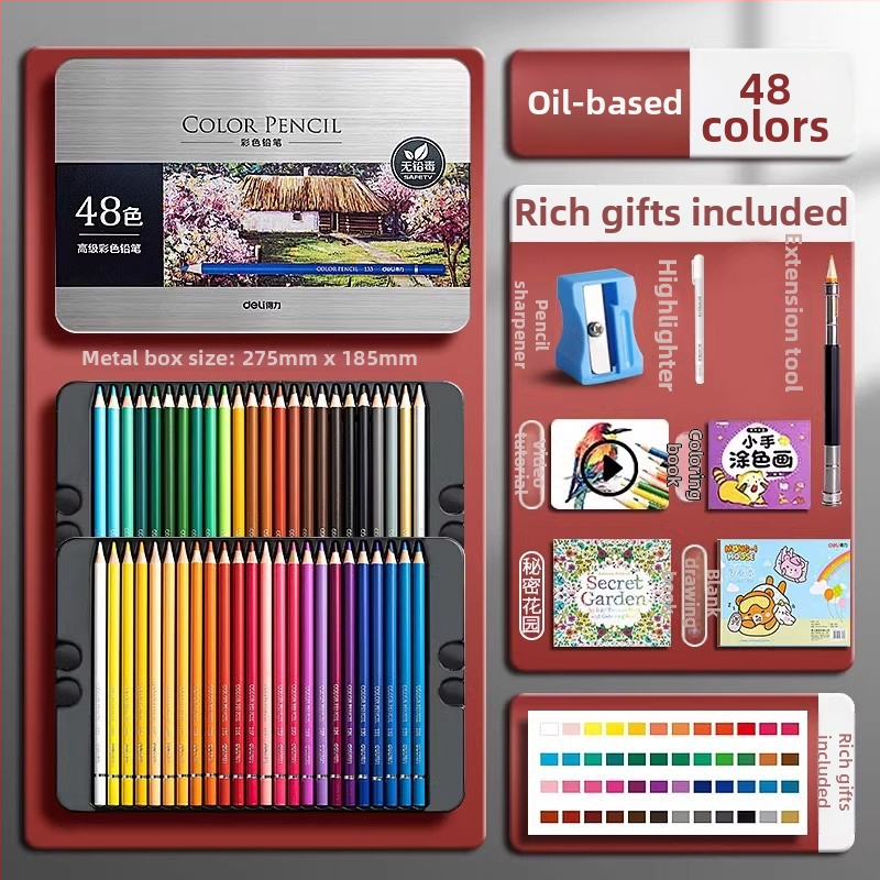 Deli vodou rozpustné farebné ceruzky v kovovej škatuľke pre študentov