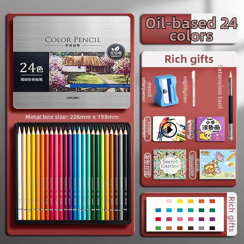 Deli vodou rozpustné farebné ceruzky v kovovej škatuľke pre študentov