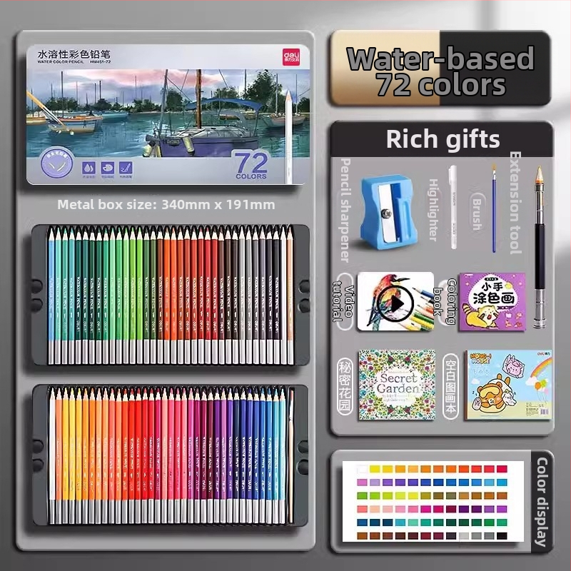Deli vodou rozpustné farebné ceruzky v kovovej škatuľke pre študentov