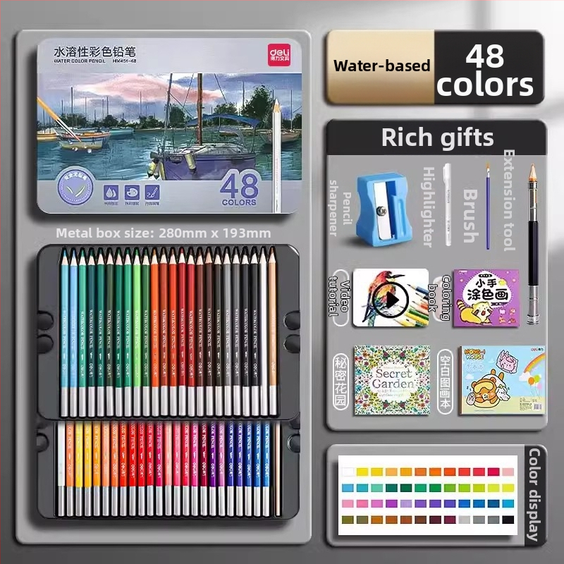 Deli vodou rozpustné farebné ceruzky v kovovej škatuľke pre študentov