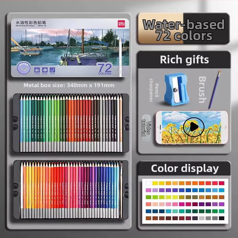 Deli vodou rozpustné farebné ceruzky v kovovej škatuľke pre študentov