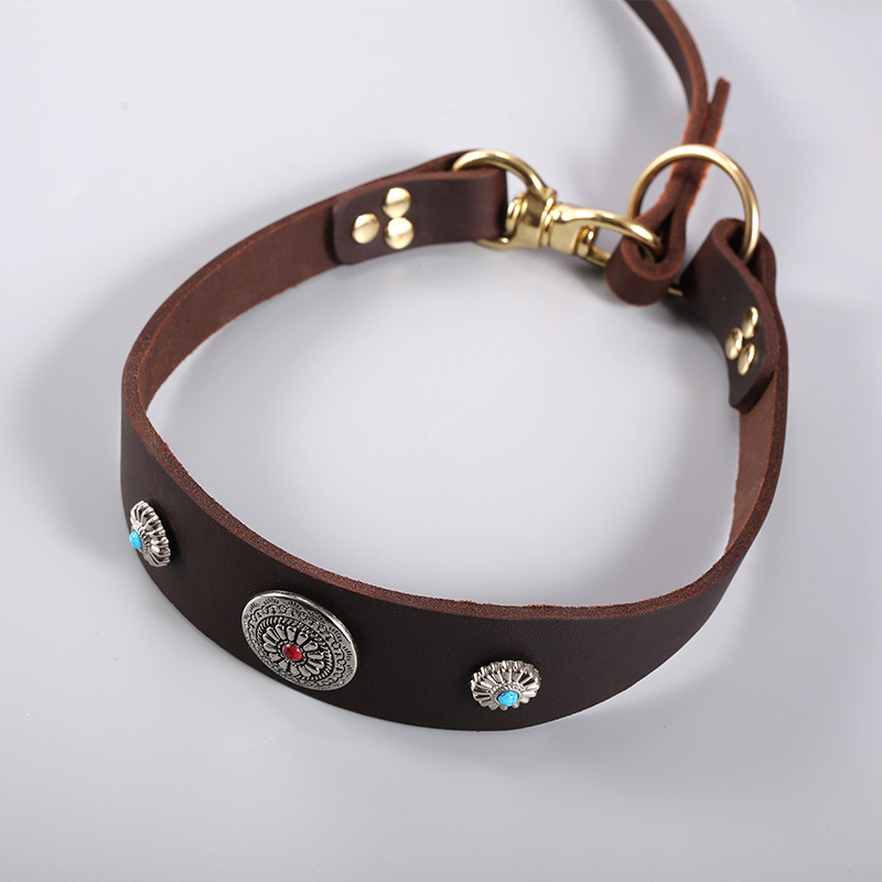 Ovratnik za psa i užad, koža teleća, tanak dizajn, vučni pojas