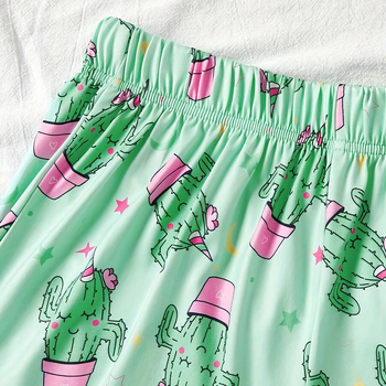 Pajama set od milk silk, bez rukava, kratke hlače, otisak, okrugli ovratnik, stil vila-vjetar