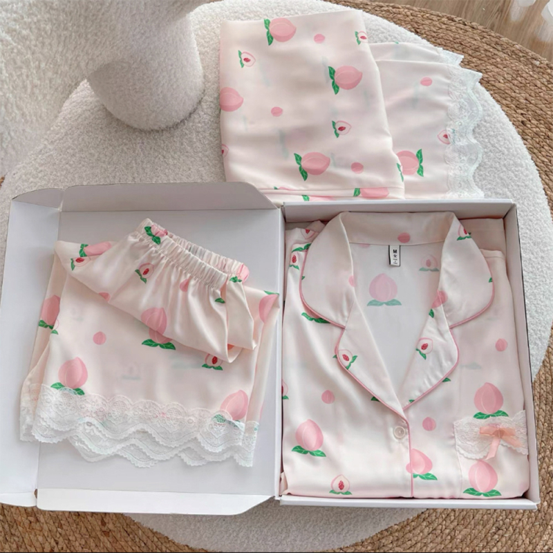 Ženske pidžame za ljeto: tanke Ice Silk s čipkastim detaljem, Snow Silk tkanina, 95% poliester, lagana tkanina, ljeto, za opuštanje, san i vanjsku upotrebu