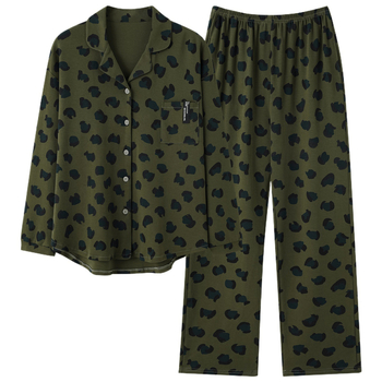 Pajama set od 100% pamuka s kardiganom s reverom, dugi rukavi i duga hlača za kućnu upotrebu