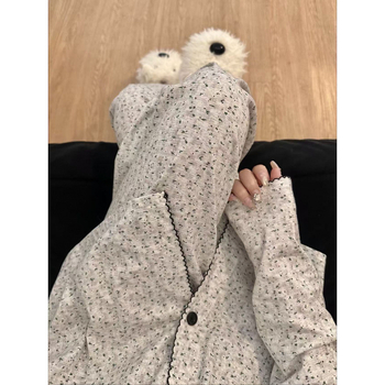 Ženski pižama set u korejskom stilu s floralnim uzorkom, kardigan stil, dugi rukavi i hlaće, ultra-tanki Cloud Cotton, može se nositi i izvan kuće