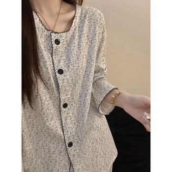 Ženski pižama set u korejskom stilu s floralnim uzorkom, kardigan stil, dugi rukavi i hlaće, ultra-tanki Cloud Cotton, može se nositi i izvan kuće