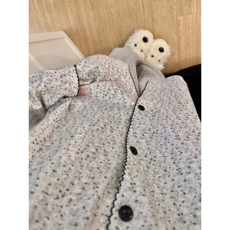 Ženski pižama set u korejskom stilu s floralnim uzorkom, kardigan stil, dugi rukavi i hlaće, ultra-tanki Cloud Cotton, može se nositi i izvan kuće