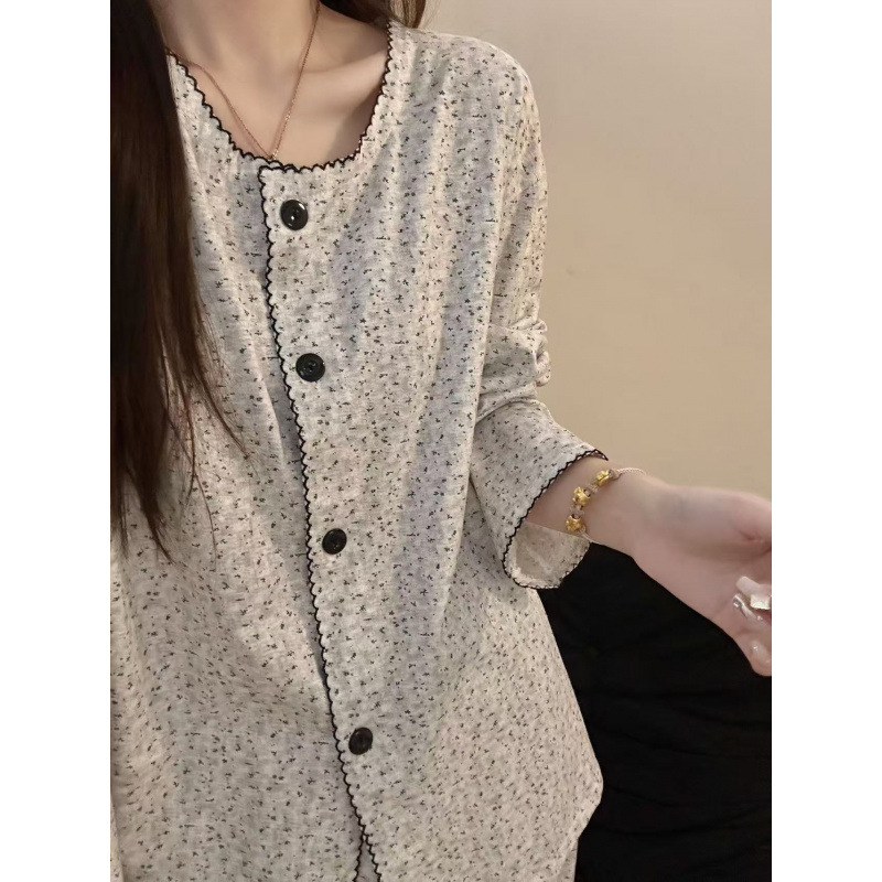 Ženski pižama set u korejskom stilu s floralnim uzorkom, kardigan stil, dugi rukavi i hlaće, ultra-tanki Cloud Cotton, može se nositi i izvan kuće