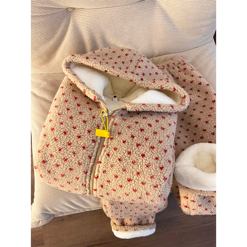 Trostruki pamučni pajamski set s kardigan stilom, dugi rukavi i dugi hlače, debela tkanina 201-250 g/m² za zimu
