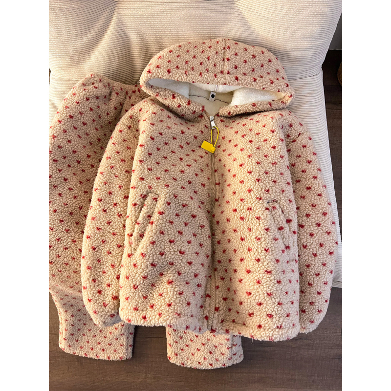 Trostruki pamučni pajamski set s kardigan stilom, dugi rukavi i dugi hlače, debela tkanina 201-250 g/m² za zimu