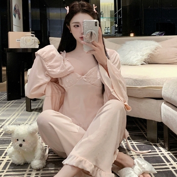 Pidžama set Island Velvet, dvostrani baršun, ovratnik rever, dugi rukavi, prozračne domaće pidžame (Jesen 2025)