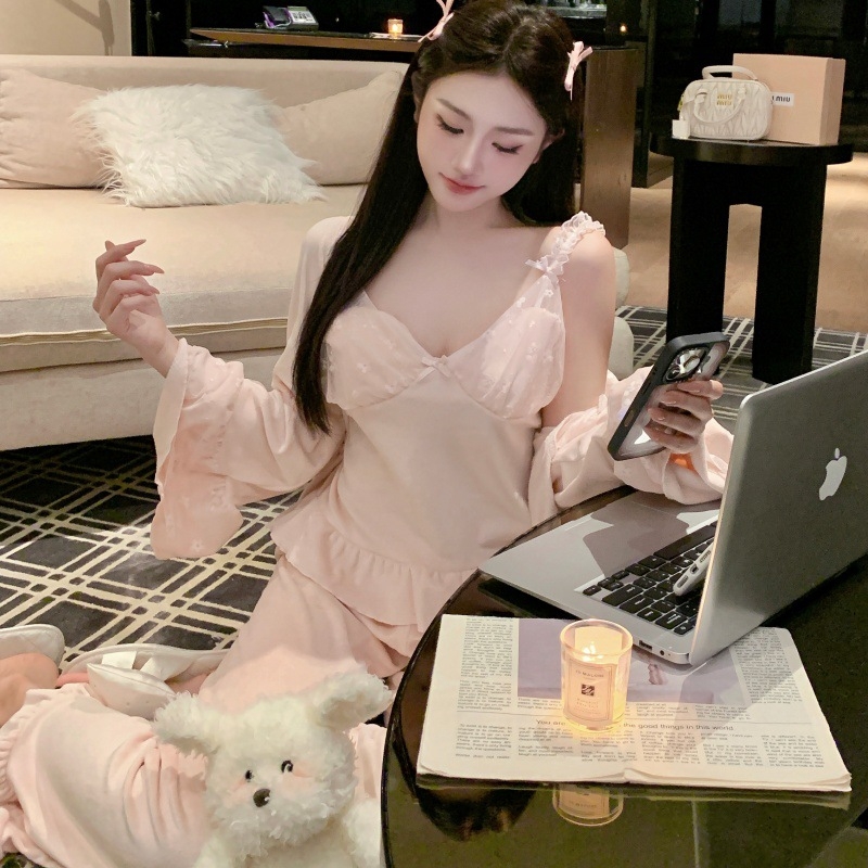 Pidžama set Island Velvet, dvostrani baršun, ovratnik rever, dugi rukavi, prozračne domaće pidžame (Jesen 2025)