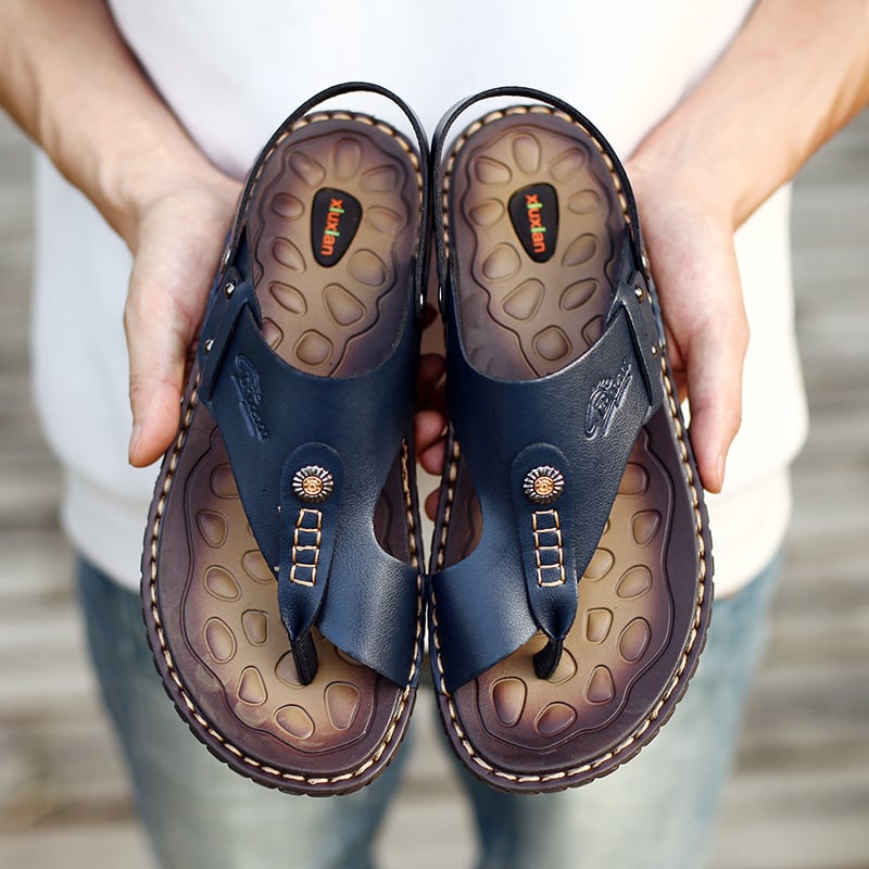 Férfi szandálok — két réteg marhabőr felsőrész, gumitalp, szabadidős stílus