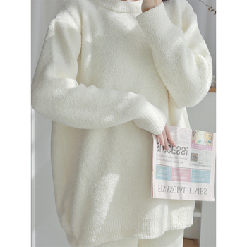 Set pijama iarnă din fleece coral, guler rotund, mâneci lungi, pantaloni, grosime 251–300 g/m2