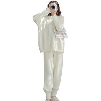 Set pijama iarnă din fleece coral, guler rotund, mâneci lungi, pantaloni, grosime 251–300 g/m2