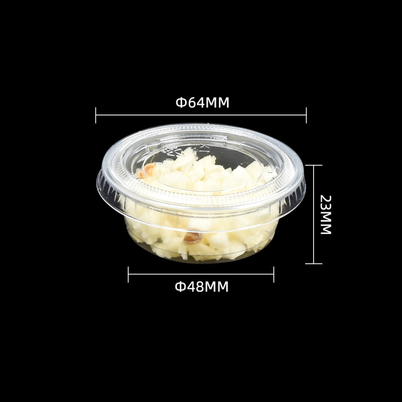 Jednokratne okrugle PET plastične čašice s poklopcem za umake i pudinge, zapremina manje od 100 ml, set
