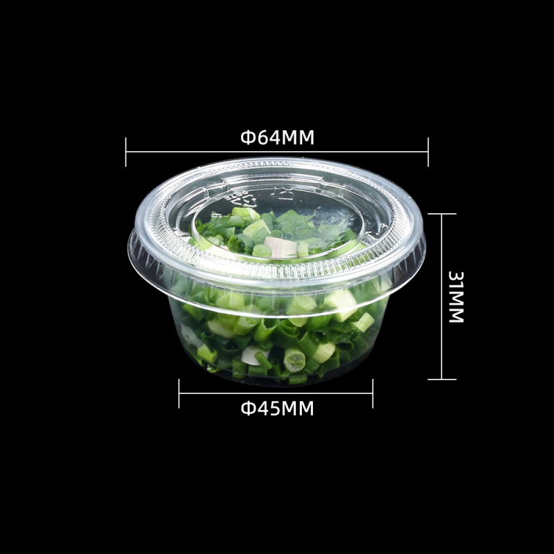Jednokratne okrugle PET plastične čašice s poklopcem za umake i pudinge, zapremina manje od 100 ml, set