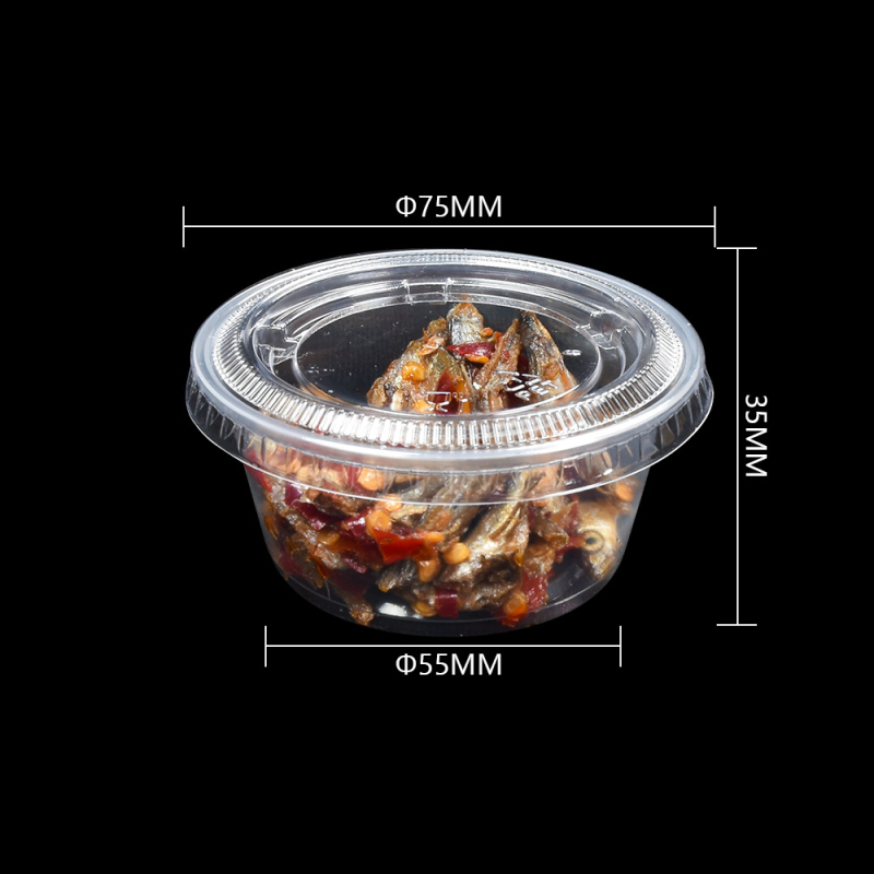 Jednokratne okrugle PET plastične čašice s poklopcem za umake i pudinge, zapremina manje od 100 ml, set