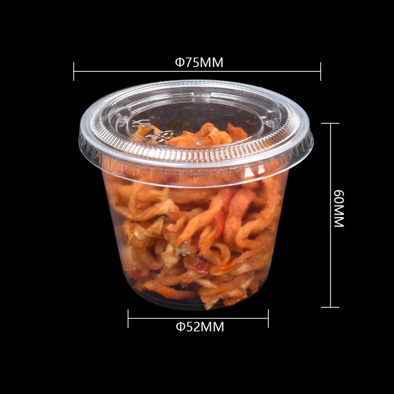Jednokratne okrugle PET plastične čašice s poklopcem za umake i pudinge, zapremina manje od 100 ml, set