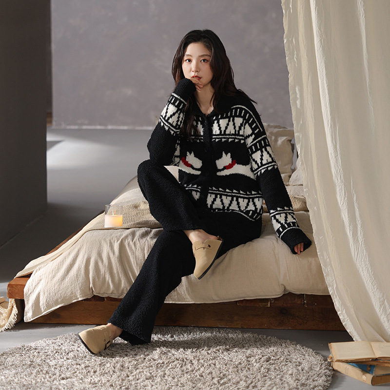 Σετ πιτζάμας δύο τεμαχίων – ύφασμα ήμι-βελούδου, cardigan με σταθερό γιακά, μακριά παντελόνια, 100% πολυεστέρας, πολύ παχύ 351–400 g/m²