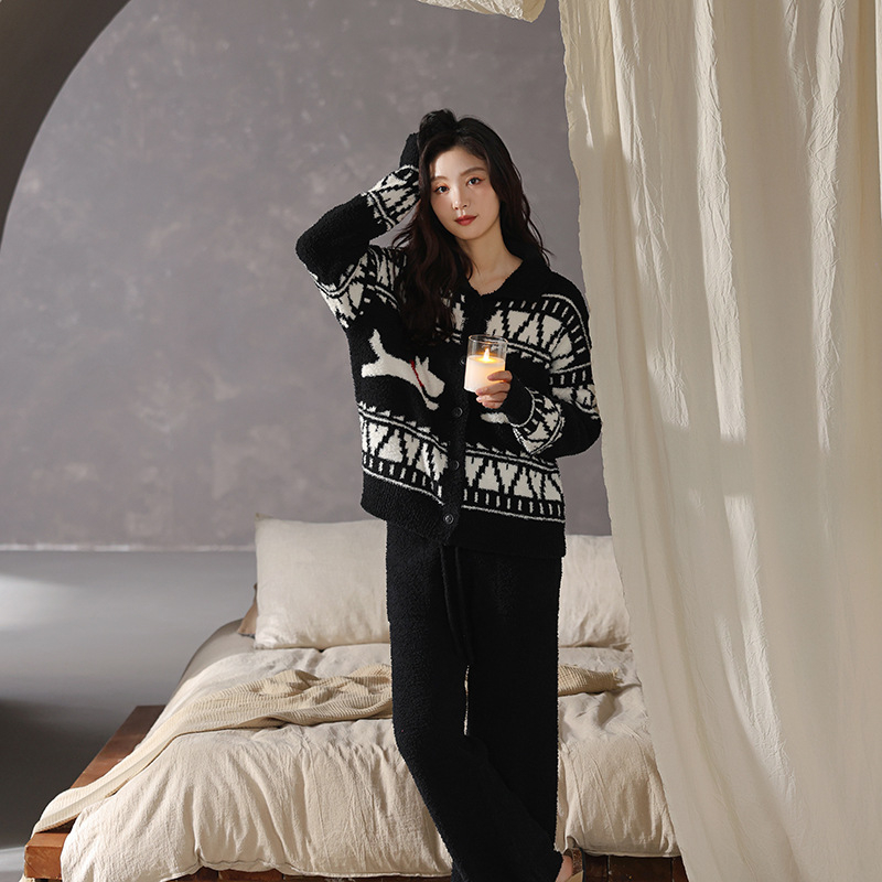 Σετ πιτζάμας δύο τεμαχίων – ύφασμα ήμι-βελούδου, cardigan με σταθερό γιακά, μακριά παντελόνια, 100% πολυεστέρας, πολύ παχύ 351–400 g/m²