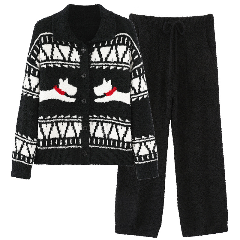 Σετ πιτζάμας δύο τεμαχίων – ύφασμα ήμι-βελούδου, cardigan με σταθερό γιακά, μακριά παντελόνια, 100% πολυεστέρας, πολύ παχύ 351–400 g/m²