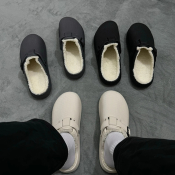 Papuče za muškarce: pliš papuče od pamuka Birkenstock stil, jesen-zima 2024; gornji materijal: guma; podstava: pliš; zatvaranje: slip-on