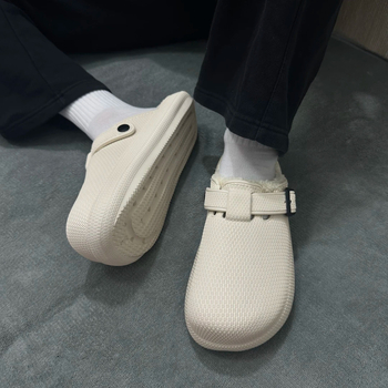 Papuče za muškarce: pliš papuče od pamuka Birkenstock stil, jesen-zima 2024; gornji materijal: guma; podstava: pliš; zatvaranje: slip-on