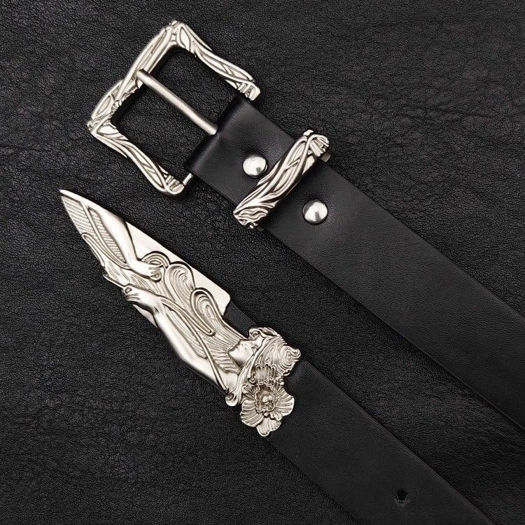 Unisex kaiš s vintage metalnim izrezbarenim cvjetnim motivom, PU koža, kopča od legure, zaključavanje pin kopkom, širina 2-4 cm, proljeće 2025