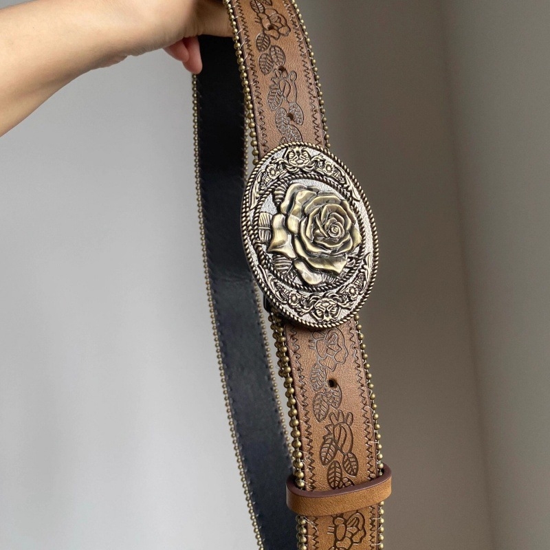 Centură din piele artificială, stil vintage, cataramă din aliaj, lățime groasă (>4 cm), finisaj electroplacat