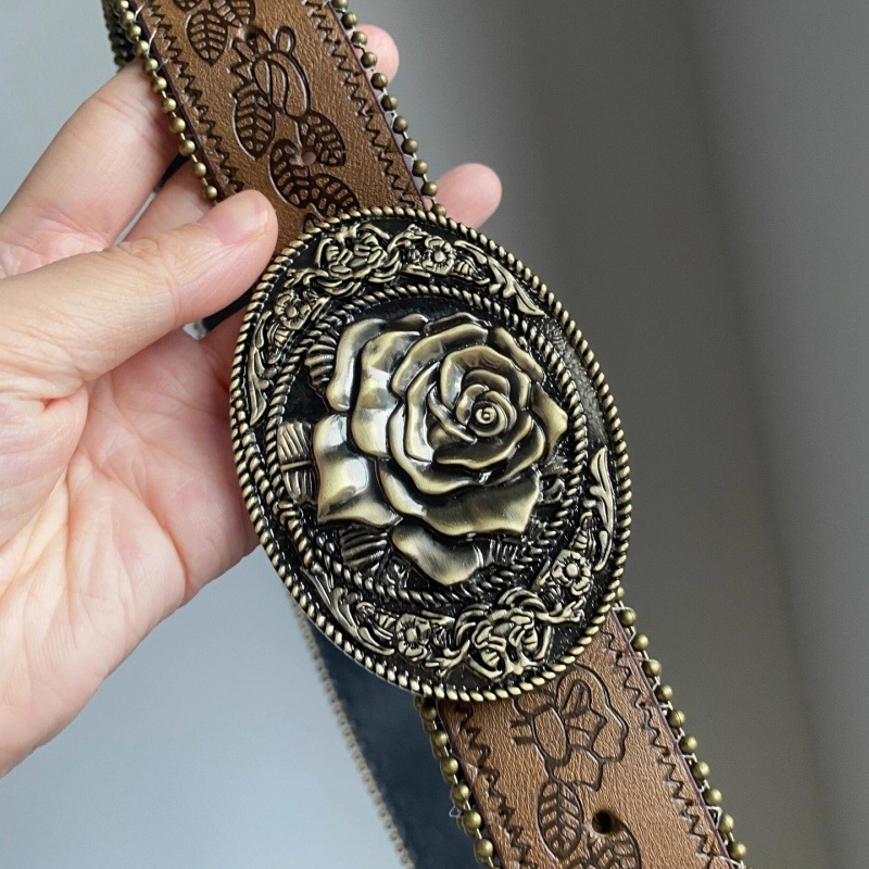 Centură din piele artificială, stil vintage, cataramă din aliaj, lățime groasă (>4 cm), finisaj electroplacat