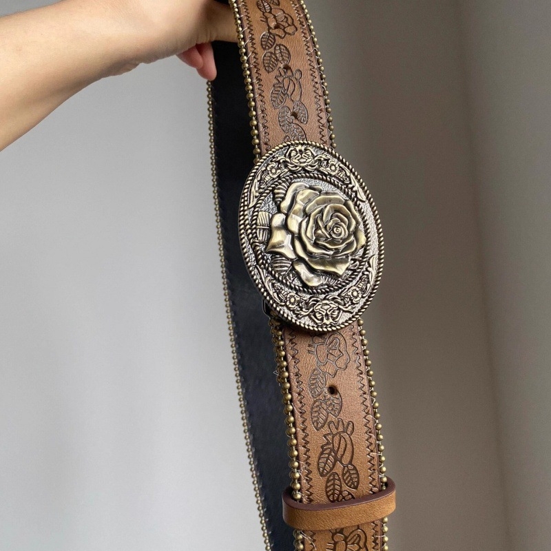 Centură din piele artificială, stil vintage, cataramă din aliaj, lățime groasă (>4 cm), finisaj electroplacat
