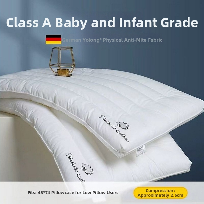 Μαξιλάρι χαμηλού προφίλ, ορθογώνιο, γέμισμα από αντιβακτηριακές ίνες (65% αντιβακτηριακές ίνες + 35% ίνες σόγιας), κάλυμμα από 100% βαμβάκι, για έναν χρήστη