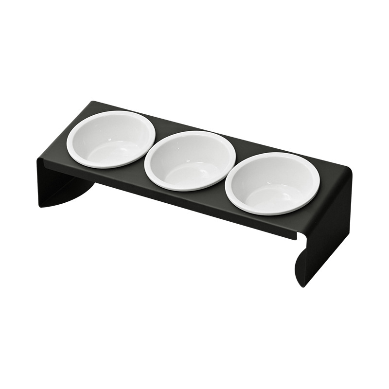 Suport pentru boluri de animale de companie din oțel carbon, cu boluri ceramice, trei boluri, gură înclinată, anti răsturnare