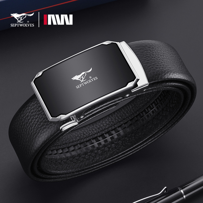 Septwolves muški kaiš s automatskom kopčom, prirodna koža prvog sloja, kopča od legure, elektroplatirana završna obrada