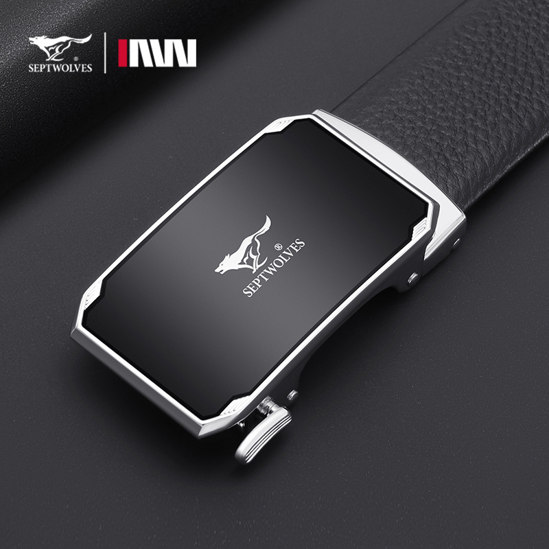 Septwolves muški kaiš s automatskom kopčom, prirodna koža prvog sloja, kopča od legure, elektroplatirana završna obrada