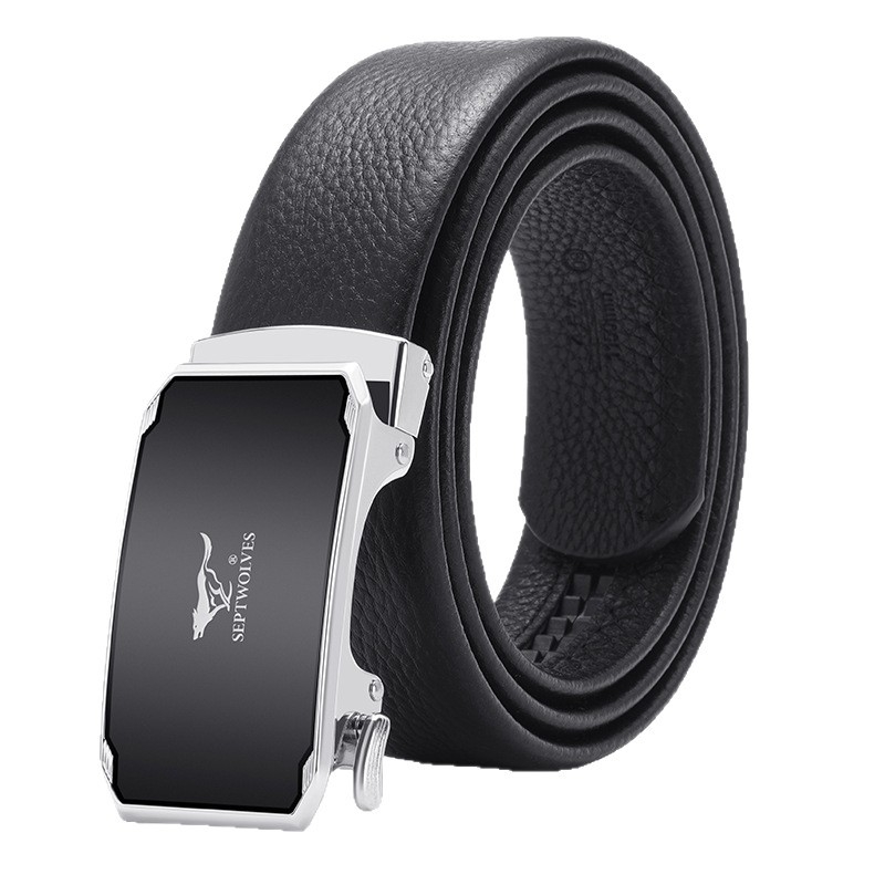 Septwolves muški kaiš s automatskom kopčom, prirodna koža prvog sloja, kopča od legure, elektroplatirana završna obrada