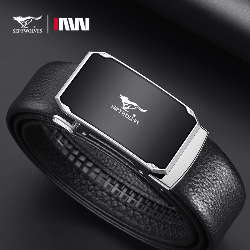 Septwolves muški kaiš s automatskom kopčom, prirodna koža prvog sloja, kopča od legure, elektroplatirana završna obrada